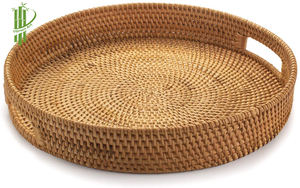 Plateau de fruits naturel tissé à la main en rotin, panier de rangement rond et personnalisé en rotin tissé avec poignée, 2022 - Product Image 2