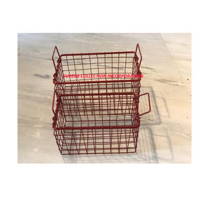 Cesta de Almacenamiento Rectangular Moderna de Alambre Metálico Rojo Personalizada para Uso en la Cocina - Product Image 1