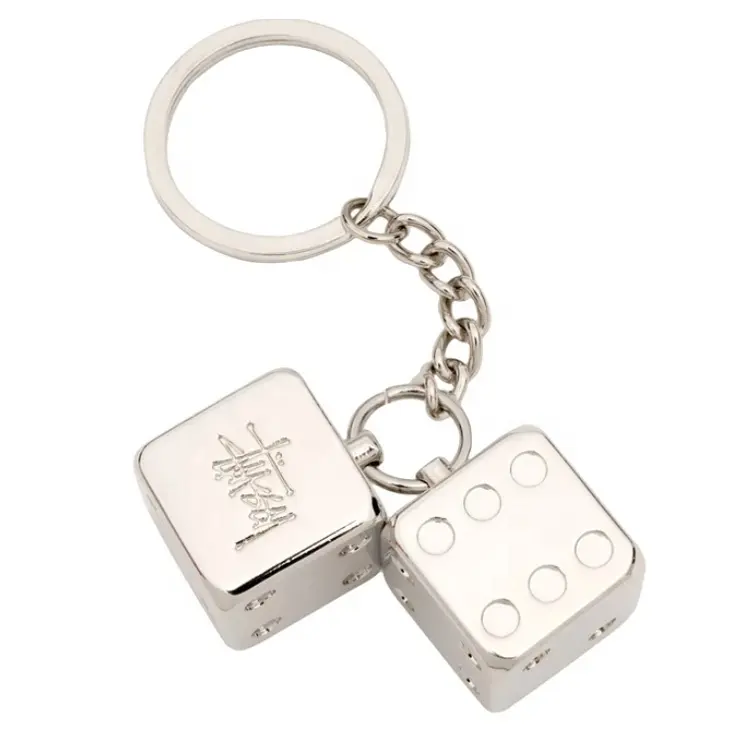 사용자 정의 만든 금속 키 체인 제조 업체 중국에서 작은 매력 주사위 로고 모양 열쇠 고리