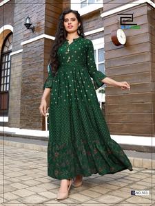 Robe longue en coton brodée pour femmes, robe kurti avec costume dupata, prix du fabricant indien - Product Image 3