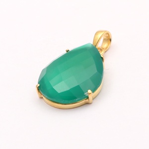 Colgante de piedra natural de ónix verde, colgante de un solo bucle, chapado en oro, suministros de joyería - Product Image 2