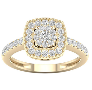 Anillo de compromiso de oro amarillo para mujer con diamante natural de 1/2 quilate, corte brillante redondo, engaste de púas y diseño de racimo, para aniversario - Product Image 1