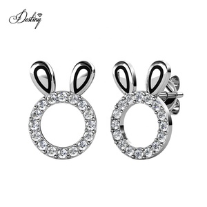 Simpatici orecchini a forma di coniglietto in oro placcato 18K ipoallergenico impreziositi da <span class=keywords><strong>gioielli</strong></span> per bambine con cristalli Swarovski - Product Image 1