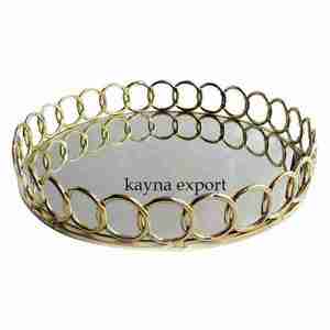 Bandeja decorativa de cristal chapado en oro de lujo, bandeja de espejo chapada en oro con buena calidad, nueva bandeja redonda de metal, forma personalizada a la venta - Product Image 3