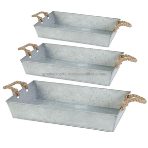 Elegant Rustic Metal Galvanized Serving Tray with <b>Rope</b> Handles Country Style for Home or Outdoor Use - Product Image 2