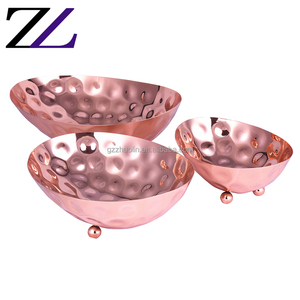 Catering-piatti ciotole placcate per alimenti in oro rosa con supporto ciotola decorativa per insalata di frutta in rame martellato in acciaio inossidabile - Product Image 2
