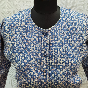 Chaquetas de Tela con Estampado en Bloque al por Mayor, con Cierre de Botones Acolchados de Algodón, Bolsillos, Abrigo Nehru Cálido de Invierno, Ropa de Mujer - Product Image 1