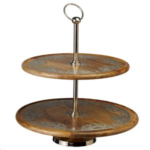 Support à gâteau en bois de créateur fait main de forme ronde à deux niveaux le plus vendu pour la décoration et le service de dessert - Product Image 6