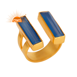 Bague Buggete en Chalcédoine Bleue Naturelle Plaqué Or de Haute Qualité 2026 pour Conception Personnalisée, Fabricant de Bijoux de Mode - Product Image 1
