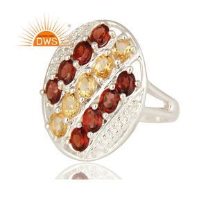 Anillo de Gema Natural granate y citrino, joyería fina de Plata de Ley 925, fabricante de joyería India - Product Image 2