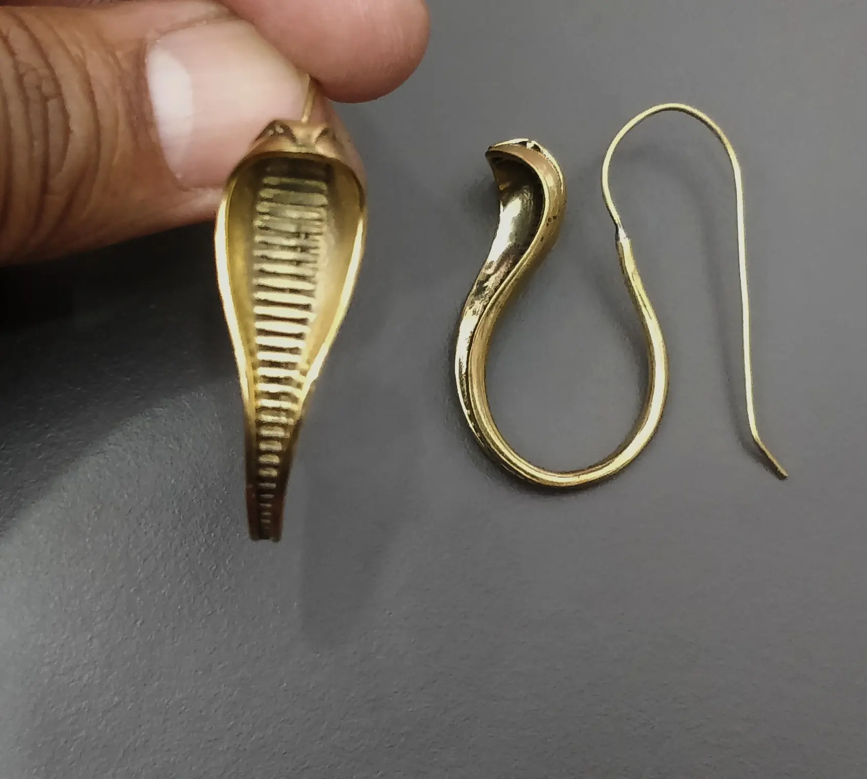 Indian King Cobra Brass Earring Snake Dangle & Drop Earring Tribal Snake Earring