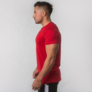 OEM vente en gros 95% coton 5% élasthanne hommes Slim Fit t-shirt plus long goutte ourlet incurvé col rond Muscle Fitness hommes Gym t-shirts - Product Image 3