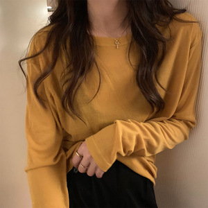 Camisetas de punto suave para mujer, camisetas básicas de manga larga con cuello redondo - Product Image 2