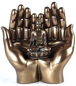 Nirmala Handicrafts Polyresin Hand Buddha Statue <b>Table</b> Decor Bronze Sitting Buddha Statue - Product Image 1