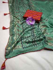 Designer Broderie Dentelle Bordure Diamant Travail Georgette Soie Viscose Luxe Saree Non Cousu Blouse Femmes Fête De Mariage Porter - Product Image 3