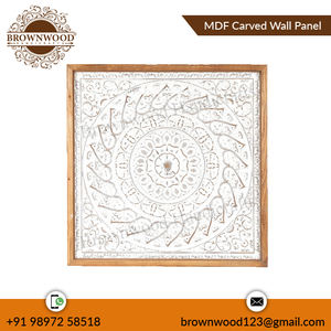 Panneau mural en bois MDF sculpté à la main de qualité supérieure, vente en gros d'usine, 90x90 cm, couleur blanc brûlé antique, pour la décoration - Product Image 5