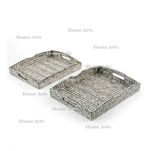 Bandeja de madera y nácar para trabajo con dátiles de chocolate, Juego de 2 bandejas de servicio de forma rectangular para superventas - Product Image 3