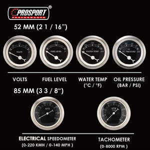 85mm 52mm Classic Series Black Faceplate White Needle Gauge Kit 6 Meter Electrical <b>Speedometer</b> Tachometer Water Temp Volt - Product Image 5