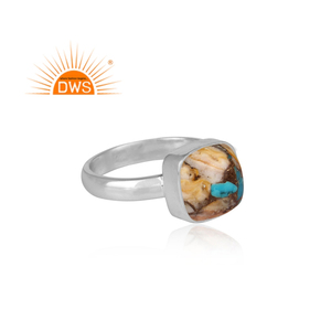Hammered Band แหวนเงินแท้925,แหวนพลอยเทอร์ควอยซ์หอยนางรมสีม่วงทองแดงธรรมชาติตัดสี่เหลี่ยม - Product Image 3