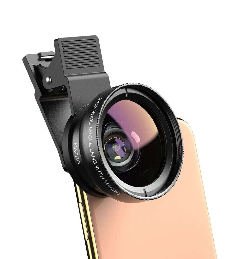 Kualitas premium HD 2 in 1 lensa kamera untuk smartphone iPhone klip pada lensa ponsel, 0.45x wide angle makro lensa