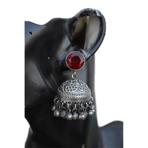 Pendientes de aro tipo jhumka ghungro de latón con incrustaciones de piedras, estilo indio, imitación plata, a la última moda, venta al por mayor, para mujeres y niñas. - Product Image 1