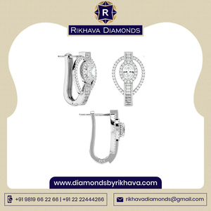 Pendientes de oro blanco de 10 quilates redondos de oro antiguo elegantes para mujer con diamantes puros, Joyería de diamantes de lujo - Product Image 3