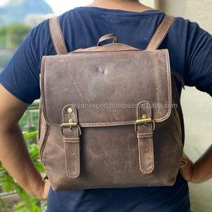 Mochila De Cuero crujido hecha a mano, bolso escolar de cuero marrón - Product Image 3