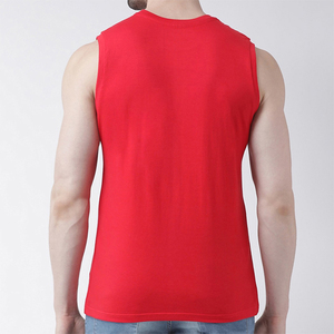 Chemise en débardeur rouge pour homme, haute qualité, 100% coton, vêtements personnalisés, sans manches, Logo personnalisé avec broderie - Product Image 2