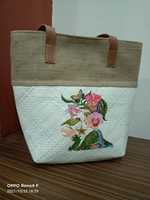 Bolso de Hombro Tipo Tote de Moda para Mujer, Estilo Vintage, de Mezclilla, con Hojas de Yute, con Dos Cadenas, en Oferta