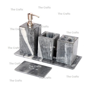 Marble White Color Bathroom Set Four Pieces Liquid Soap Dispenser <b>Brushes</b> Holder Vanity Tray <b>Bath</b> Set In Bulk - Product Image 3