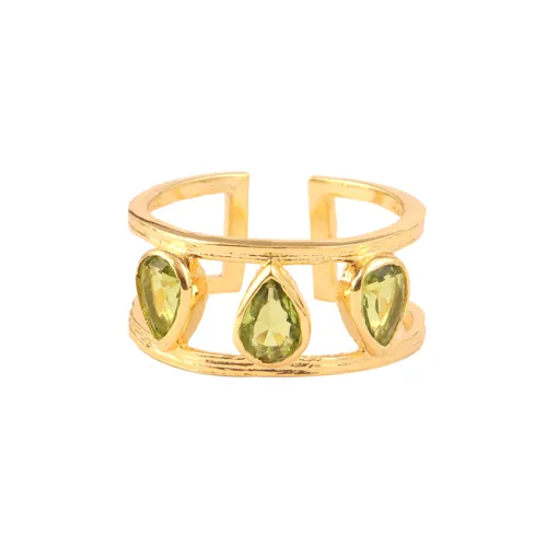 Anillo de apilamiento de cuarzo con peridoto facetado para mujer, sortija ajustable de doble capa, estilo bohemio, chapado en oro y plata