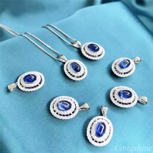 Clásico de joyería de piedras preciosas de zafiro azul y diamante Natural de lujo de las Mujeres 18K collar de oro - Product Image 3
