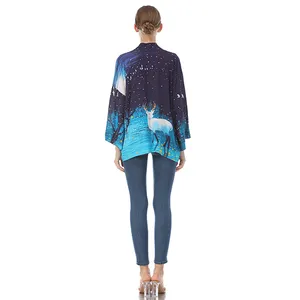 Custom Designs Printed Woman Casual Beach Cover Up Short Kimono Jacket Cardigan Mini Dress