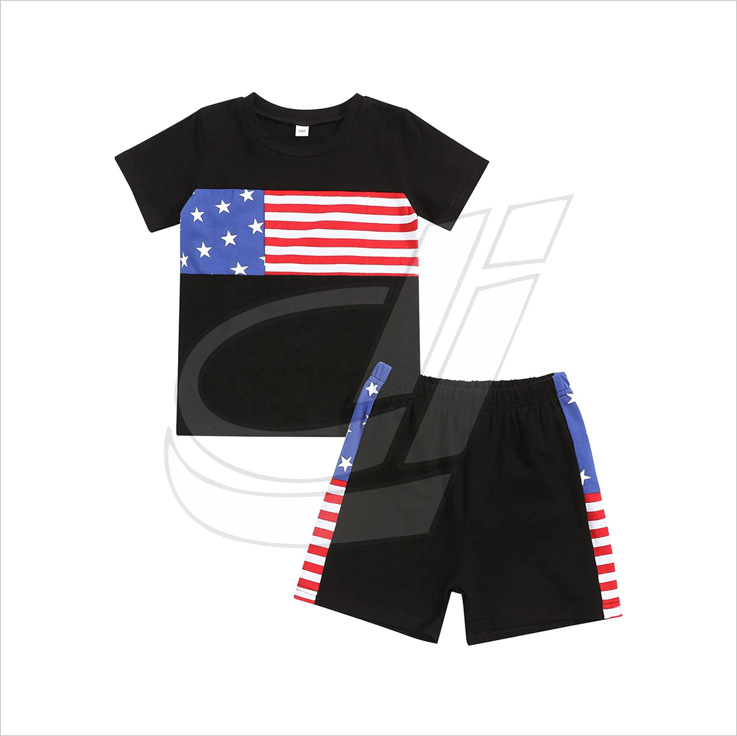 Kids Boys Clothing Set Children Clothes Short Sleeve T-shirt and Shorts Suit Flag Printed Sets Fashion USA Casual Summer Men