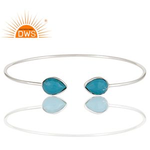Sky Blue Turquoise Gemstone <b>Bracelet</b> Wholesale Handmade 925 Sterling Fine <b>Silver</b> Girls <b>Cuff</b> <b>Bracelet</b> Jewelry - Product Image 2
