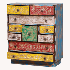 Antique Multicolor Distress Solid Wood Handmade Living Room <b>Cabinet</b> 10 Drawers Chest Buffet Storage Sideboard - Product Image 2