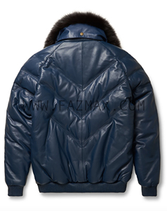 V Bomber Leather Jacket for Mens and Womens - Product Image 2