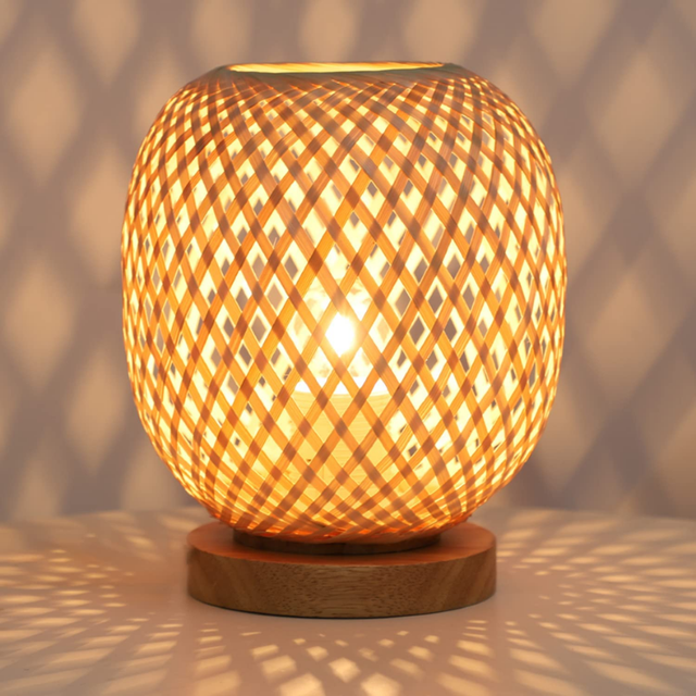 Wholesale Natural Rattan Lamp with Bamboo Lamp Shade Small Wicker Desktop Nightstand for Storage Baskets