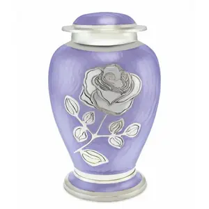 Urne de crémation en laiton de haute qualité, faite à la main, pour adulte, cendres, argent, Rose, fleur gravée, violet