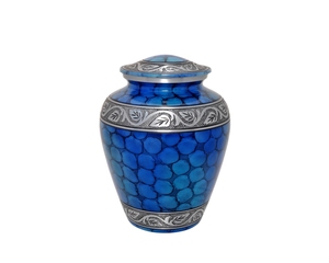 Urna de cremación de Metal para adultos, tamaños personalizados, nube de Fuego Azul y grabado Floral de plata con recuerdo a juego para cenizas humanos - Product Image 1