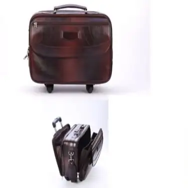 Fabrika toptan PU deri arabası bagaj çantası iş seyahat kahverengi deri overnighter arabası çantası 4 tekerlekli