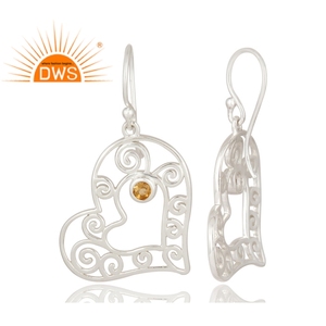 หัวใจออกแบบต่างหูเงินสเตอร์ลิงสำหรับผู้หญิงผู้ผลิตของซิทรินอัญมณีต่างหูเครื่องประดับ - Product Image 3