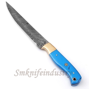 New Custom Hand Forged Damascus Fillet Fishing knife With leather Sheath cover (smk1599) - Product Image 4
