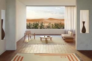 Albertina Luxury Moroccan Boho 3D Hand Knotted Wool Jacquard Technique Area Rug Black Beige Cotton for Living & Bathroom Use - Product Image 3