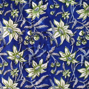 Beautiful Indigo Color Cotton Fabric <b>White</b> Floral Print Cotton Fabric Block Printed Fabric for Home Textiles Clothing - Product Image 2