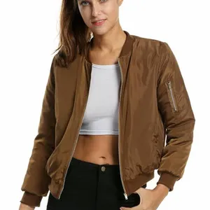 Women Zip Up Bomber Jacket Plus Size Full Sleeve Polyester Made Ladies Jacket For Sale Customized Design Size And Fabric