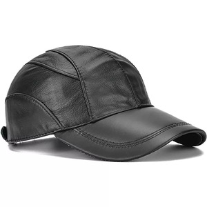 Casquette à rabat noir en cuir de mouton 100%, casquette de Baseball, en peau de mouton, personnalisable votre propre Design, avec Logo brodé - Product Image 1
