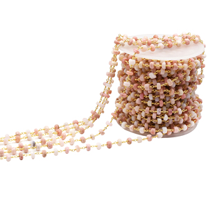 Pink <b>Opal</b> Faceted Rondelle Rosary Chain 6–7mm Brass 18K Gold Plated Wire Wrapped Gemstone Chain Sold by Foot - Product Image 6