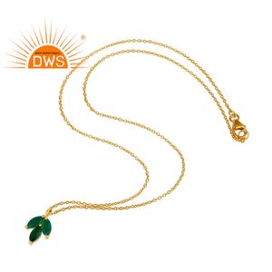 Colgante de plata chapada en oro con diseño de hoja, joyería india, piedra Natural de ónix verde, proveedor de joyería - Product Image 3