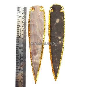 Compre Punta de Flecha de Ágata de 7 Pulgadas Chapada en Oro |   Naturalagate.com Pa-Arrow-002 Punta de Flecha Tallada y Grabada de Alta Calidad - Product Image 2